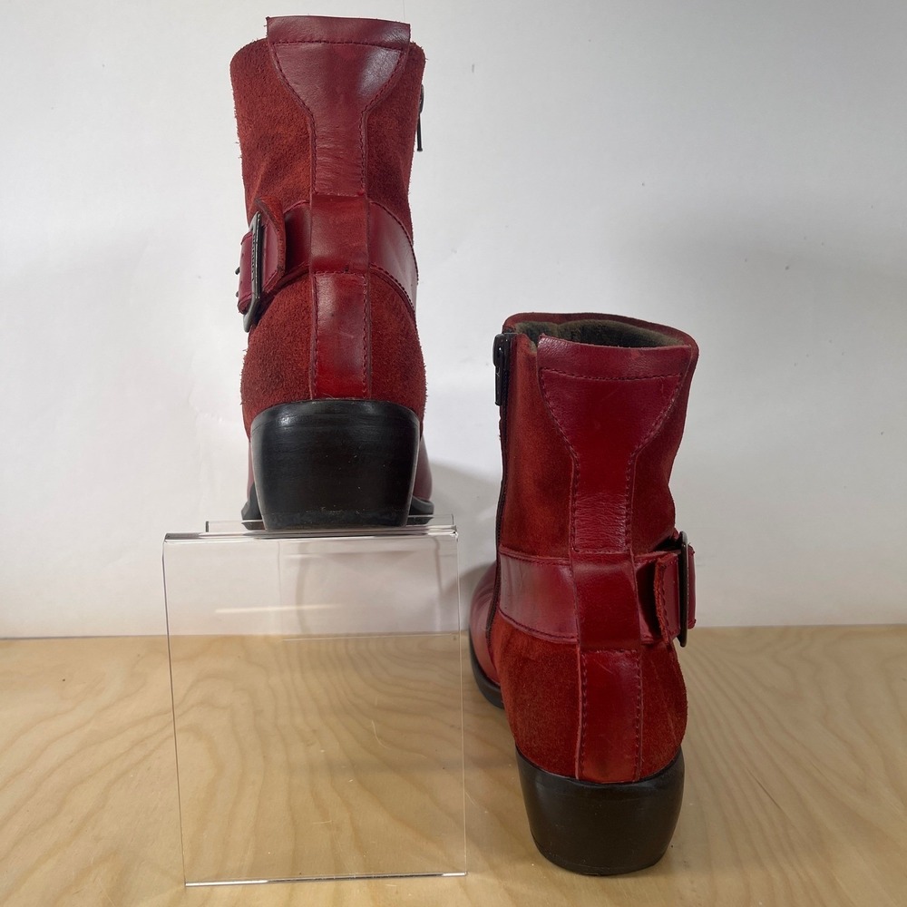 FLY London Red Leather Suede Ankle Boots Buckle Accent Women's Size 38 - Picture 5 of 13